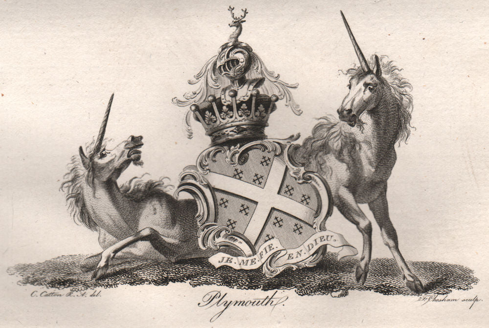 PLYMOUTH. Coat of Arms. Heraldry 1790 old antique vintage print picture
